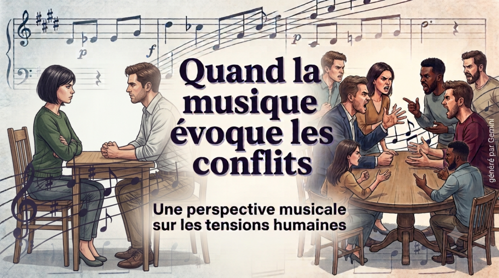 Certes la musique adoucit les mĆurs, elle peut aussi Ă©voquer des tensions et des conflits. Voici une liste trĂšs personnelle de morceaux suggĂ©rant selon moi - les Ă©motions Ă travers les instruments de musique utilisĂ©s ðÂÂÂș ð» ð„ - les signaux faibles ðš - la dynamique relationnelle avec des moments dâaccĂ©lĂ©ration, des intensitĂ©s diffĂ©rentes ðÂÂÂà ðÂÂÂą des retours en arriĂšre âĄ, du faux calme avant une nouvelle tempĂȘte ð„ La danse des chevaliers RomĂ©o et Juliette SergueĂŻ Prokofiev - la rĂ©pĂ©tition de phrases musicales suggĂ©rant les ð¶ ð¶ ruminations ð¶ ð¶, lâabsence de dialogue La Danse macabre de Camille Saint-SaĂ«ns - la spirale conflictuelle infernale ð et lâenfermement dans le conflit avec Lâapprenti sorcier de Paul Dukas Jâai puisĂ© dans le registre classique. NâhĂ©sitez pas Ă proposer des suggestions dans dâautres registres musicaux Prochain billet dâhumeur dâĂ©tĂ© musical N°2 : ð Quand la musique Ă©voque les conflits collectifs
